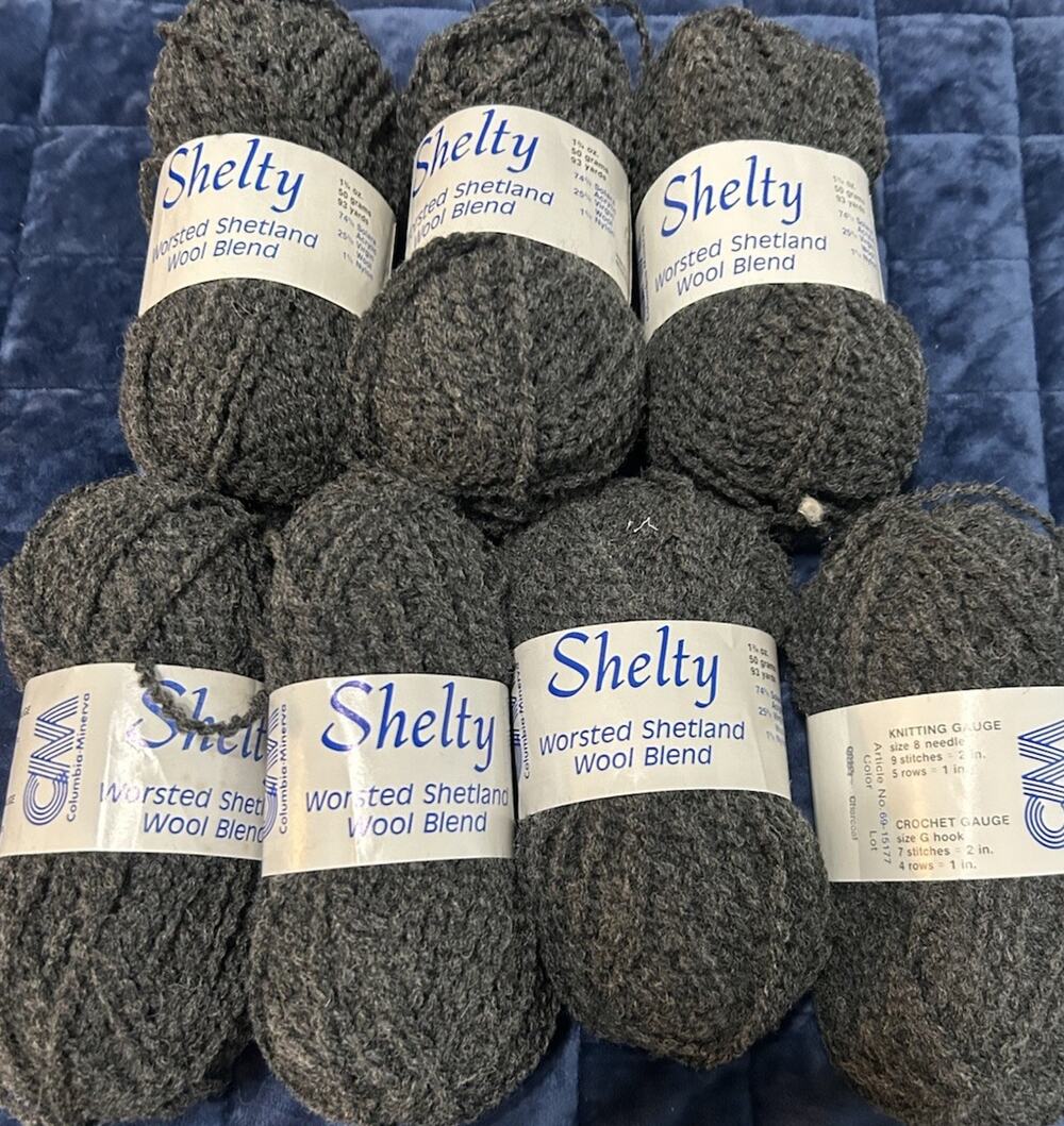 Vtg Lot 7 Shelty Worsted Shetland Wool Blend Yarn Skeins Charcoal Gray 1.75 Oz